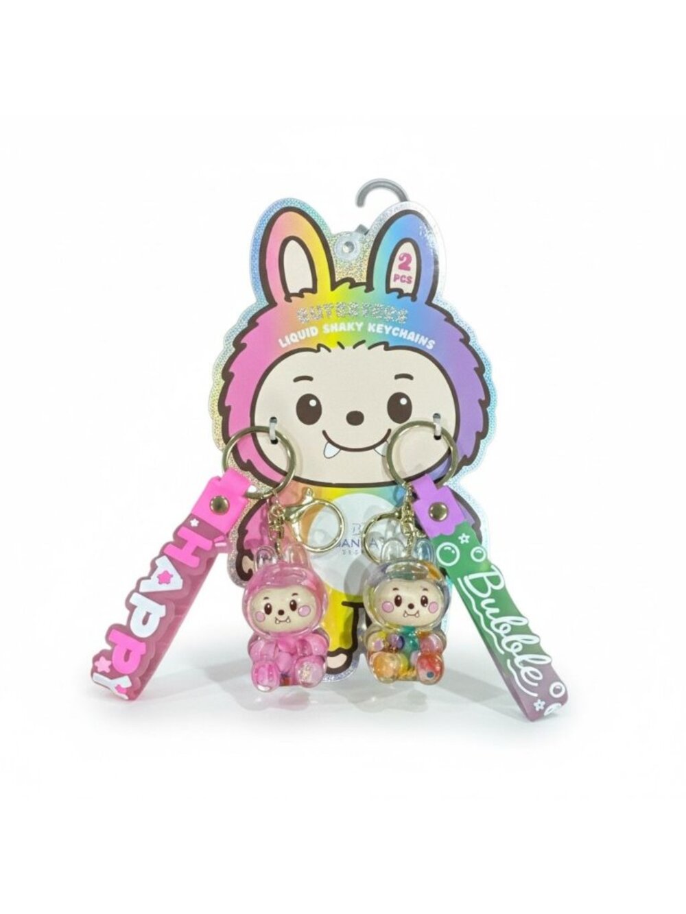 Kawaii Liquid Shaky Keychains 2-Pack With Bubble & Happy Designs For Bags Or Key